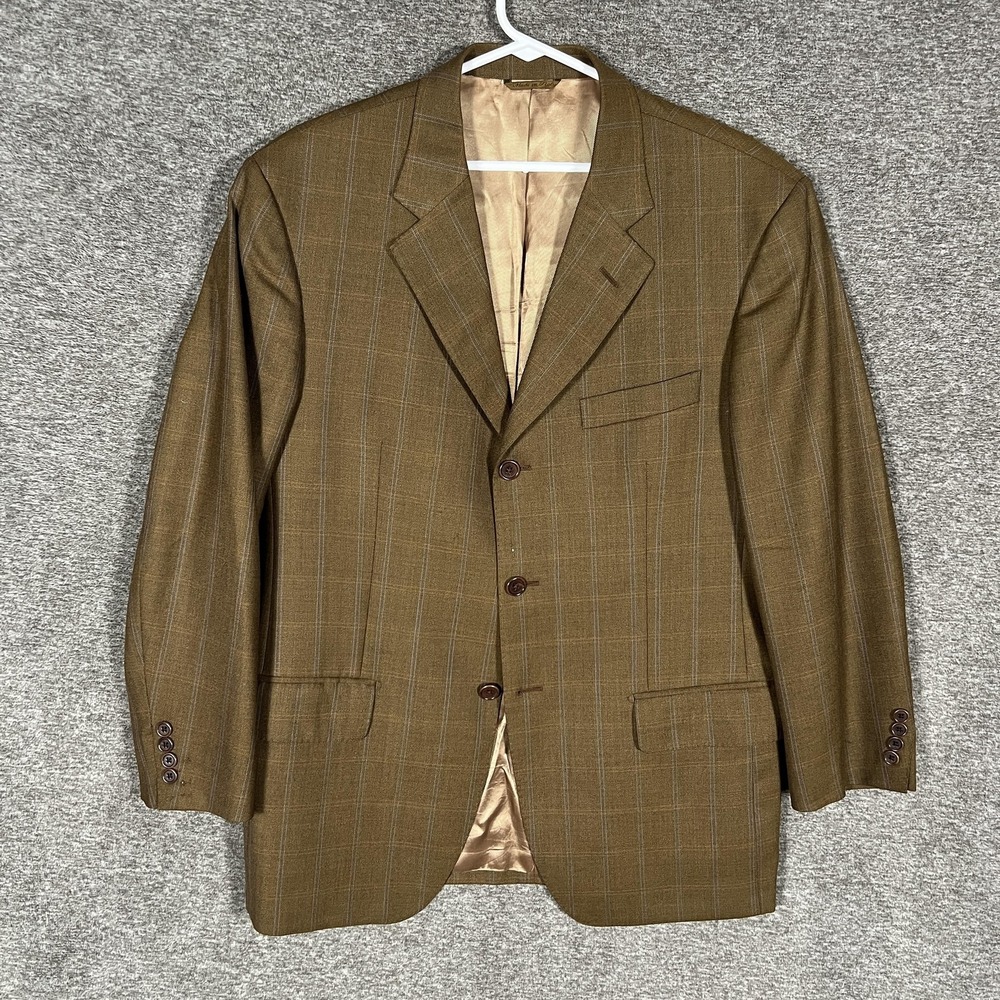 Gian‎ Luca Napoli Blazer Mens 40 Brown Plaid Wool Made Italy Sport Coat Jacket